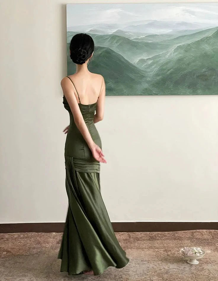 Green Satin Mermaid Long Sweetheart Evening Gown Prom Dress Party Dress nv1775