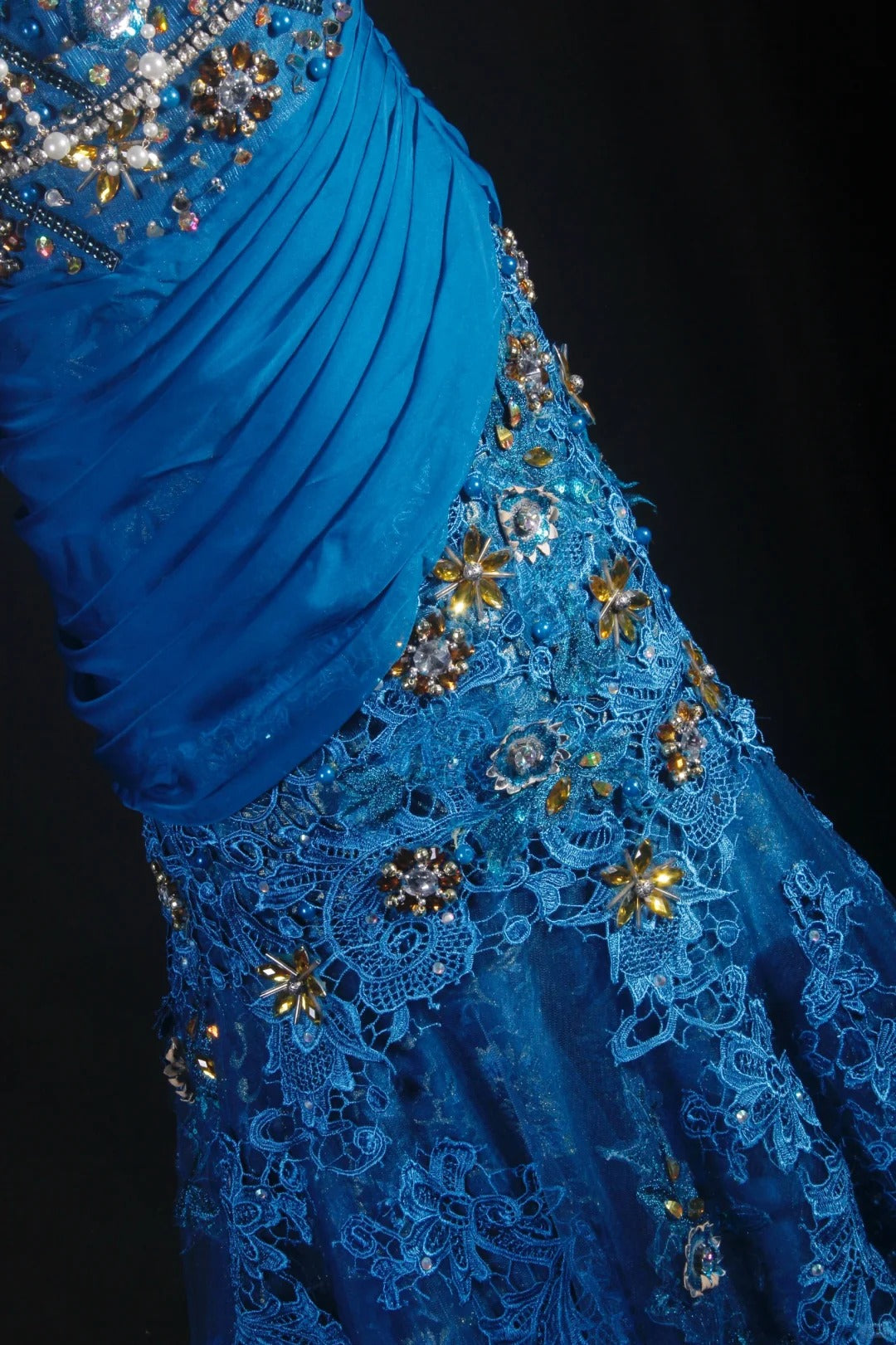 Fantasy blue exquisite floral beading long lace satin prom dress party dress vintage nv5211