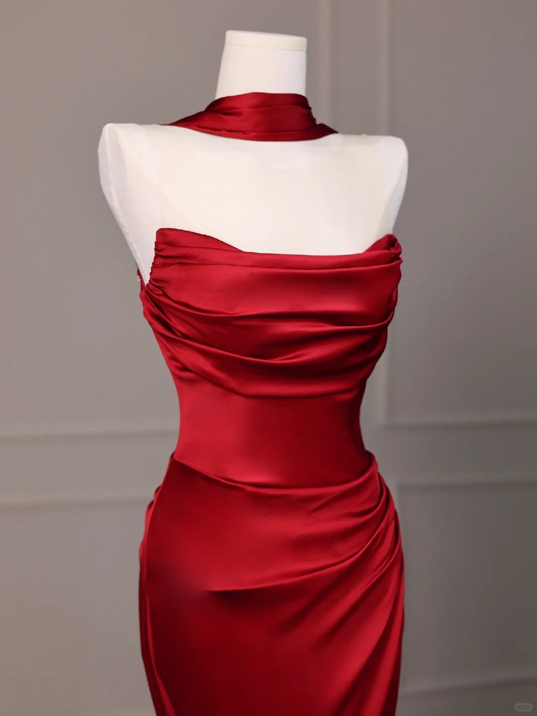 Burgundy Beaded Long Satin Ball Gown Evening Dress nv4436