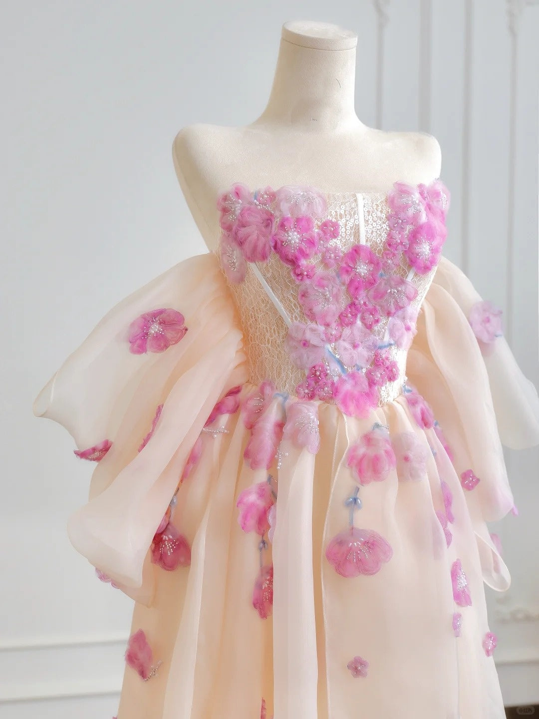 Pink and purple floral tulle ball gown nv5048