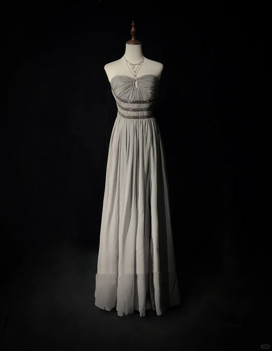 Grey Beaded Elegant Long Chiffon Prom Dres Evening Dress nv4928