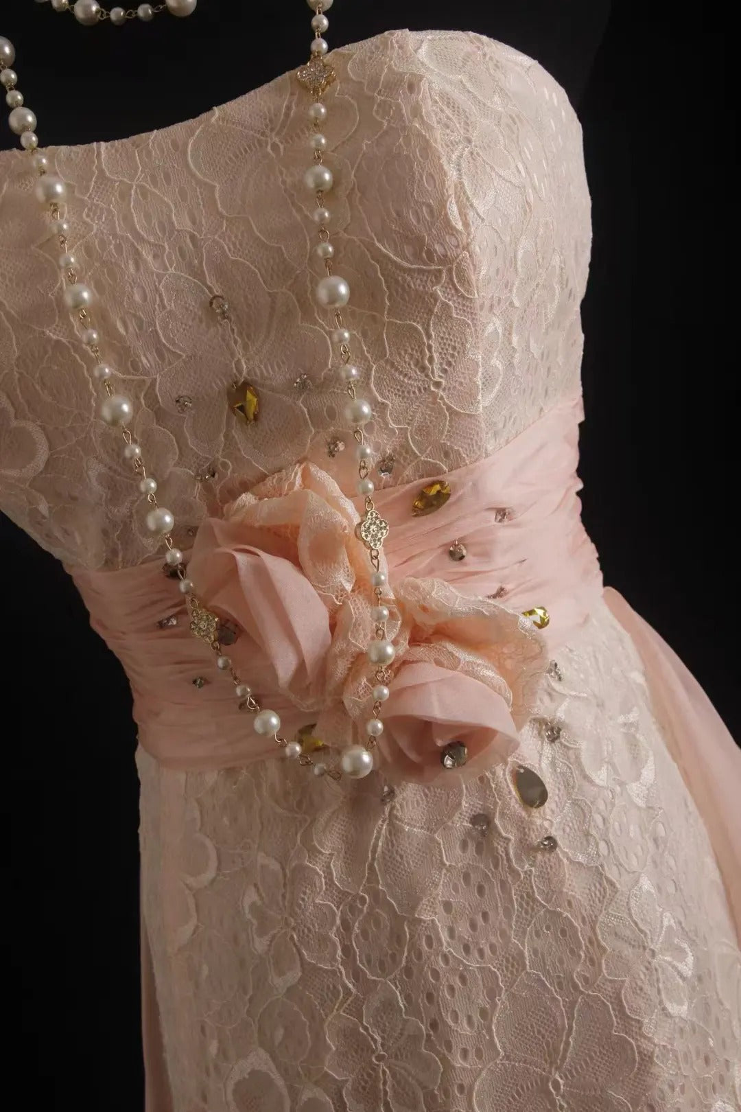 Pink lace tube top short front long back prom dress evening dress homecoming dress birthday dress nv4789