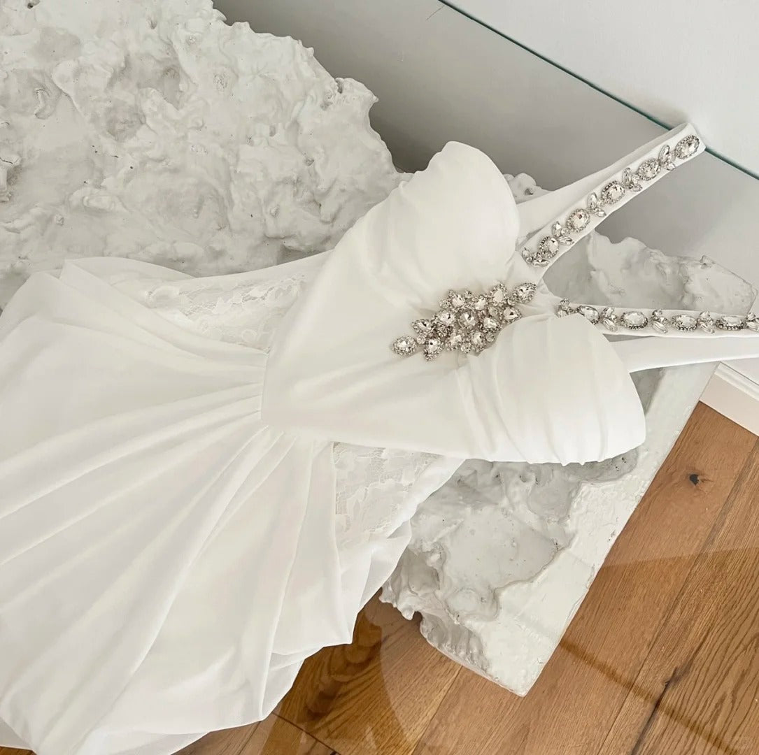 White Elegant Long Halter Neck Rhinestone Homecoming Dress Birthday Party Dress Prom Dress Evening Dress nv4632