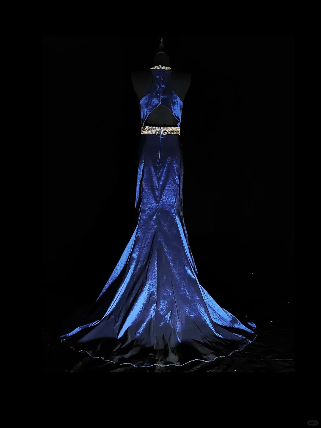 Blue Gorgeous Elegant Fashion Exquisite Gem Beads Long Mermaid Slim Satin Ball Gown Evening Gown Prom Dress nv3872