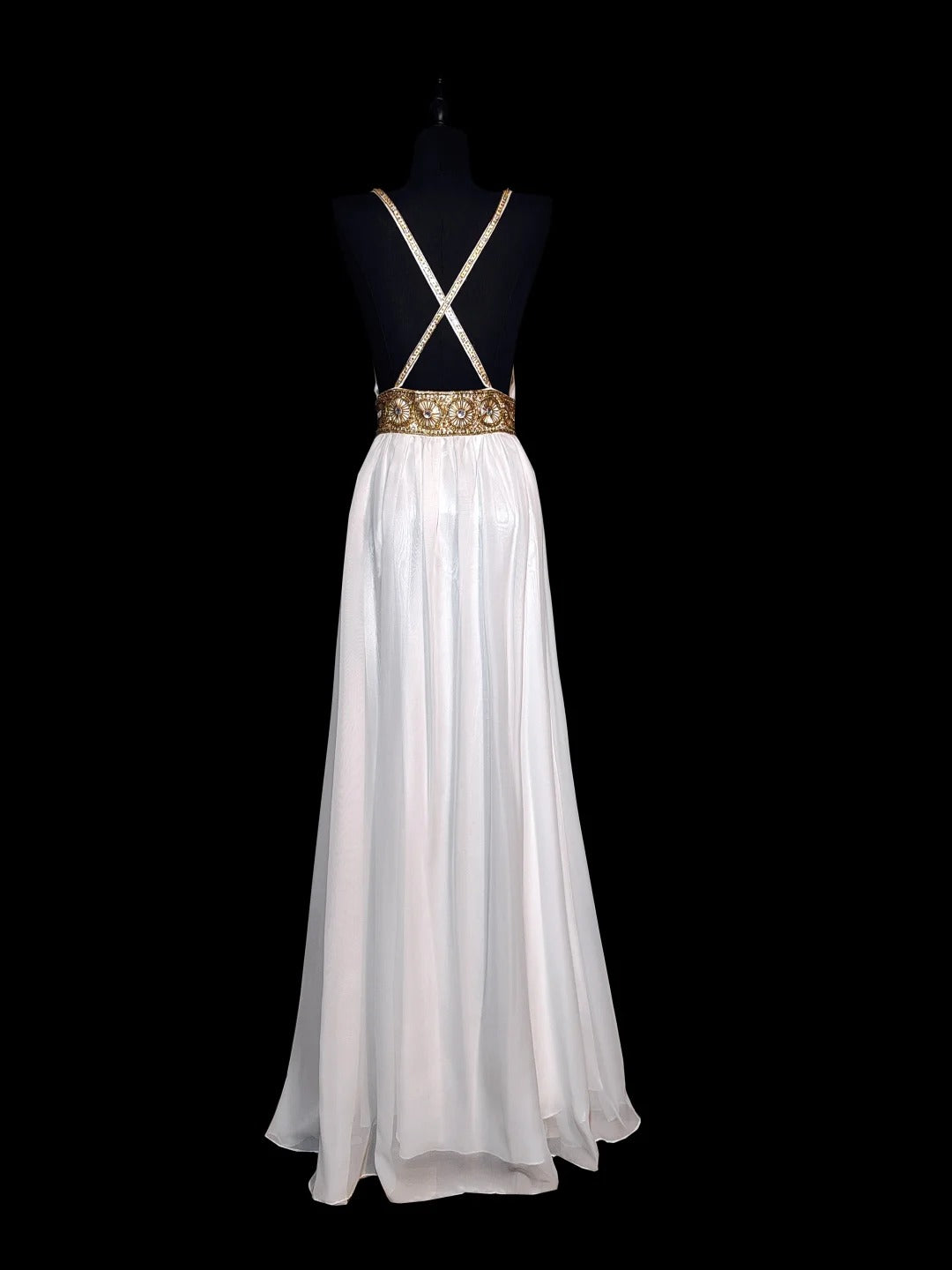 White Vintage Greek Goddess Fashionable Elegant Exquisite Beaded Straps Long Chiffon Ball Gown Evening Gown Prom Dress Wedding Bridesmaid Dress nv3867