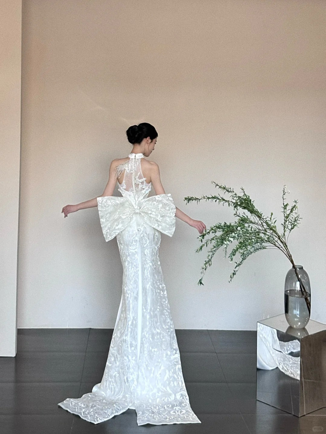 White Fashionable Gorgeous Elegant Exquisite Lace Long Mermaid Floor-length Tail Ball Dress Evening Dress Wedding Dress nv4056