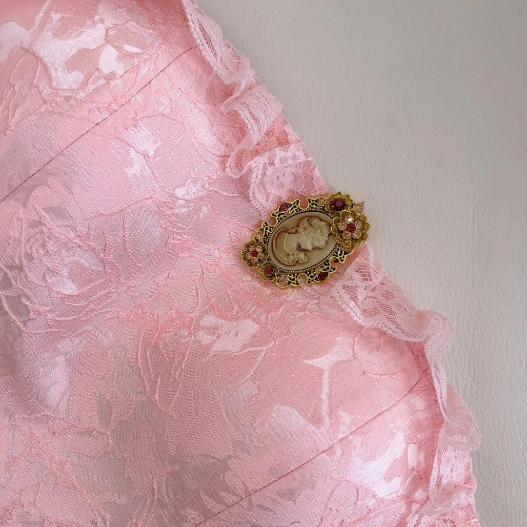 Pink Vintage Sweet Satin Homecoming Dress Prom Dress Birthday Party Dress Evening Dress nv4673