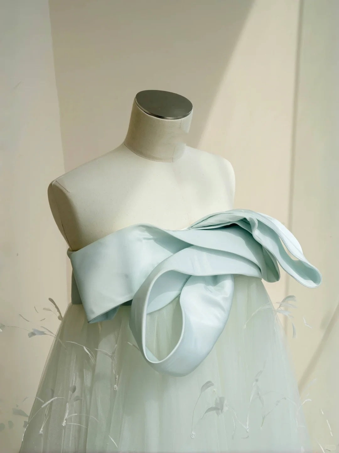 Mint Green Tulle Long Satin Ball Gown Evening Dress Party Dress nv4685