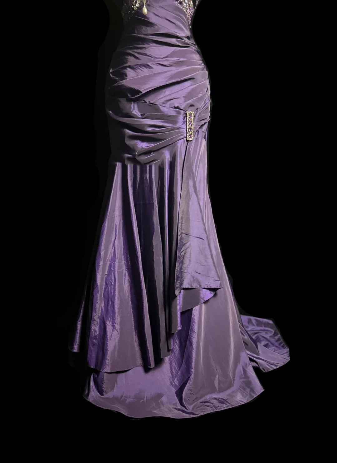 Purple Vintage Exquisite Gem Beads Fashion Elegant Spaghetti Straps Long Floor Length Satin Ball Gown Evening Gown Birthday Dress nv4140