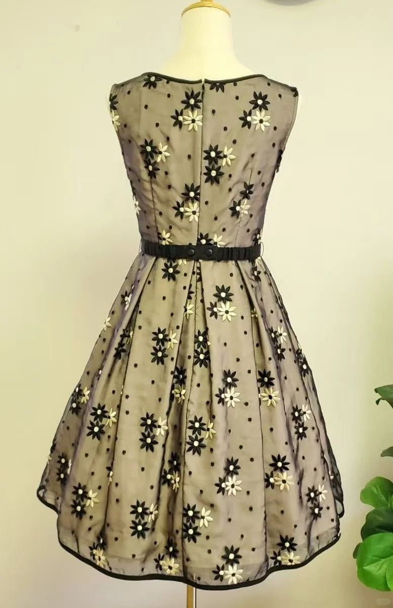 NiceVestidos--Short Homecoming Dress Girls Dress Retro Outfit Vintage Mesh Embroidery Dress NV5662