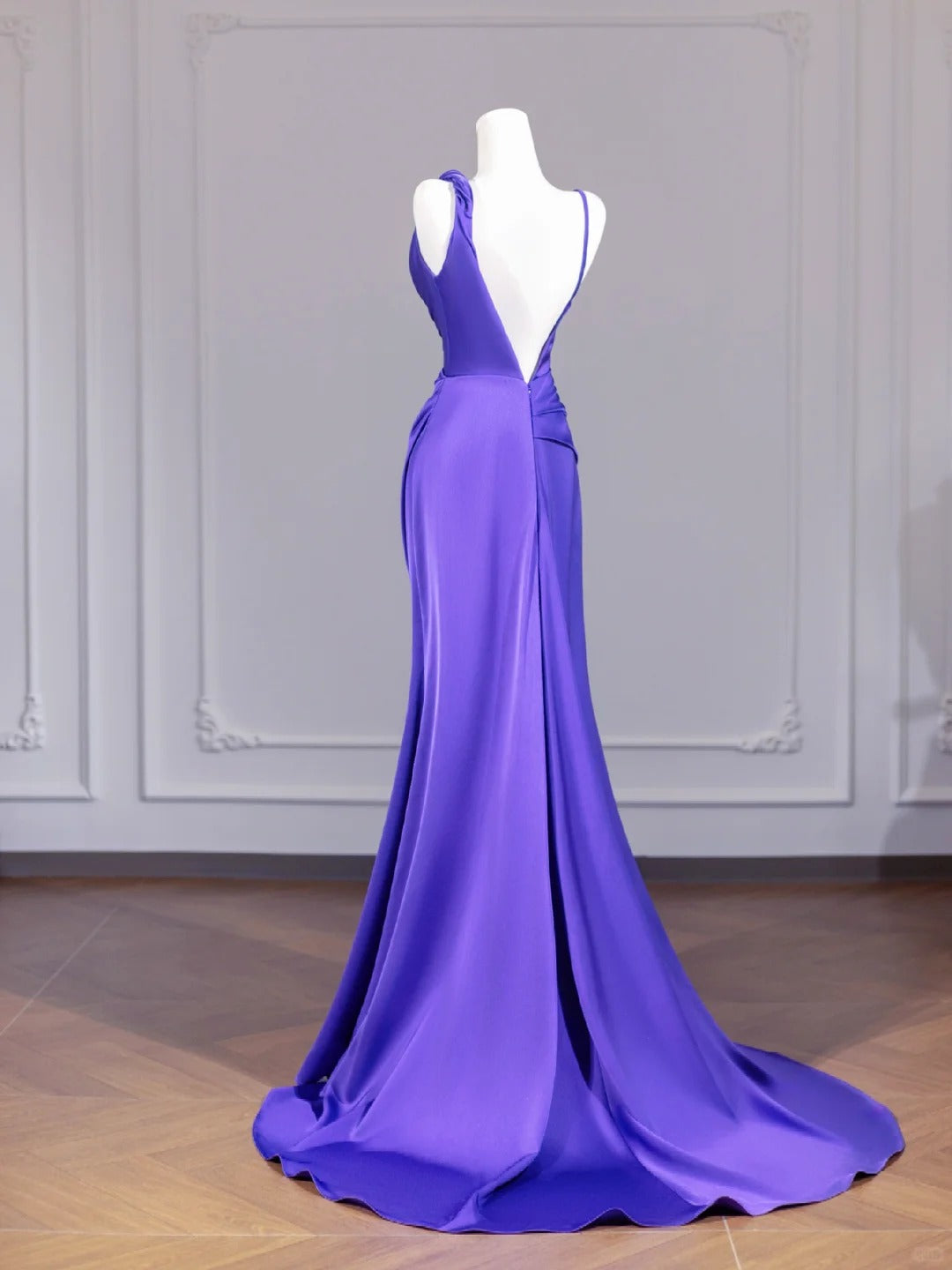 Purple Elegant Backless Long Satin Prom Dress nv4964