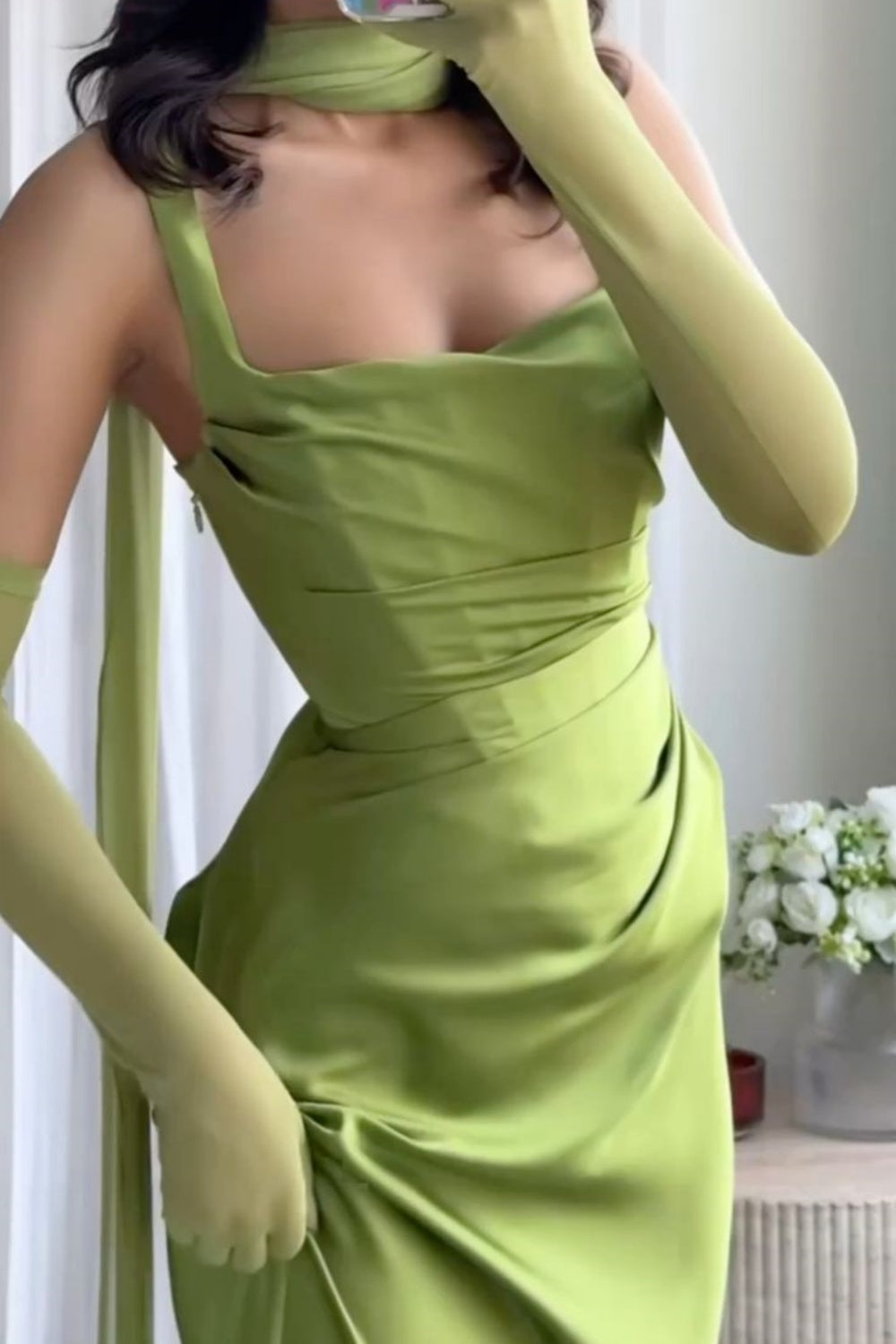 NiceVestidos--Green Simple And Elegant Back Tie Prom Dress Fashion Wedding Guest Dress NV5847