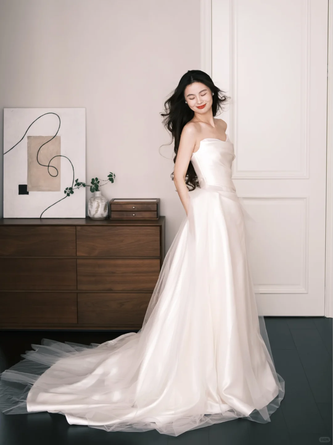 Sweetheart Strapless Satin A Line Wedding Dress Long Train Bridal Gown NV7203