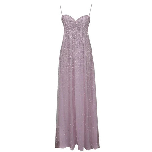 Pink gorgeous shiny spaghetti strap off-shoulder long chiffon prom dress evening dress nv5213