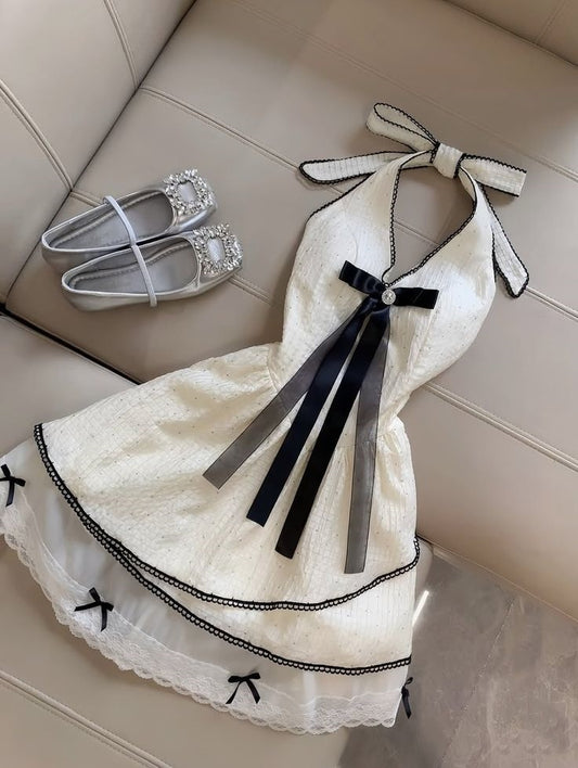 White Sweet Bow Short Chiffon Homecoming Dress Party Dress nv4880