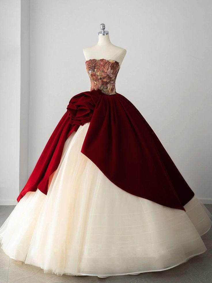 Red gorgeous exquisite floral tube top long ball gown evening dress nv3331