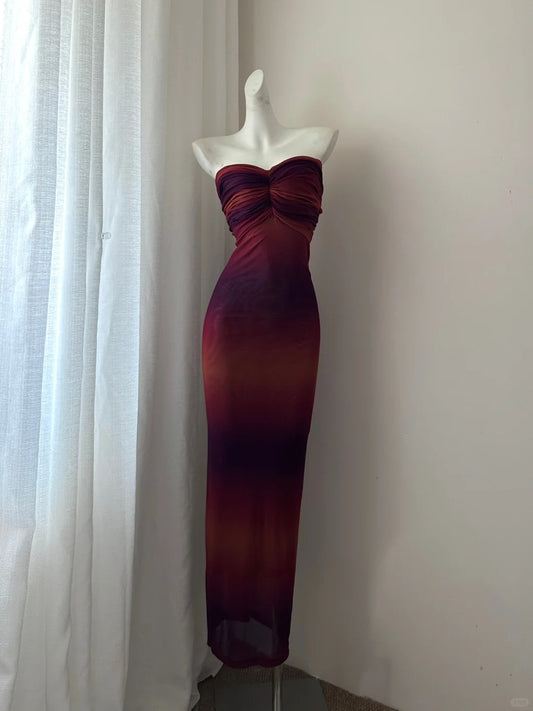 NiceVestidos-Autumn dusk fashion gradient tube top long tulle prom dress Nv5613