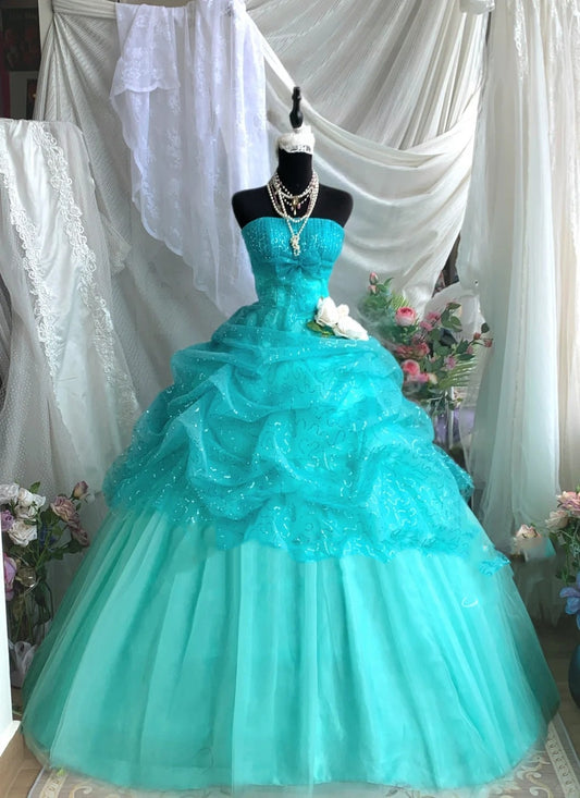 Blue Mint Green Sweet Shiny Long Tulle Princess Ballgown Evening Dress Party Dress Bar Mitzvah Dress Birthday Dress nv4198