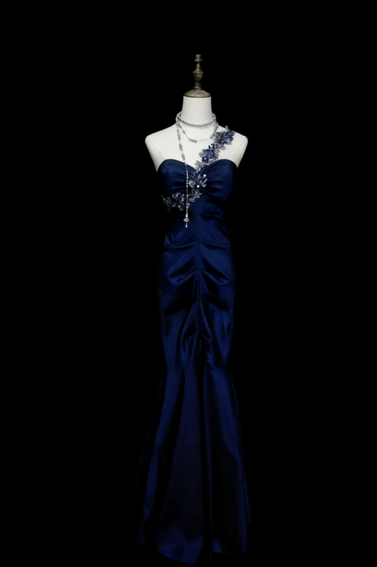 NiceVestidos--Vintage Satin Pleated Mermaid Long Dress NV5858