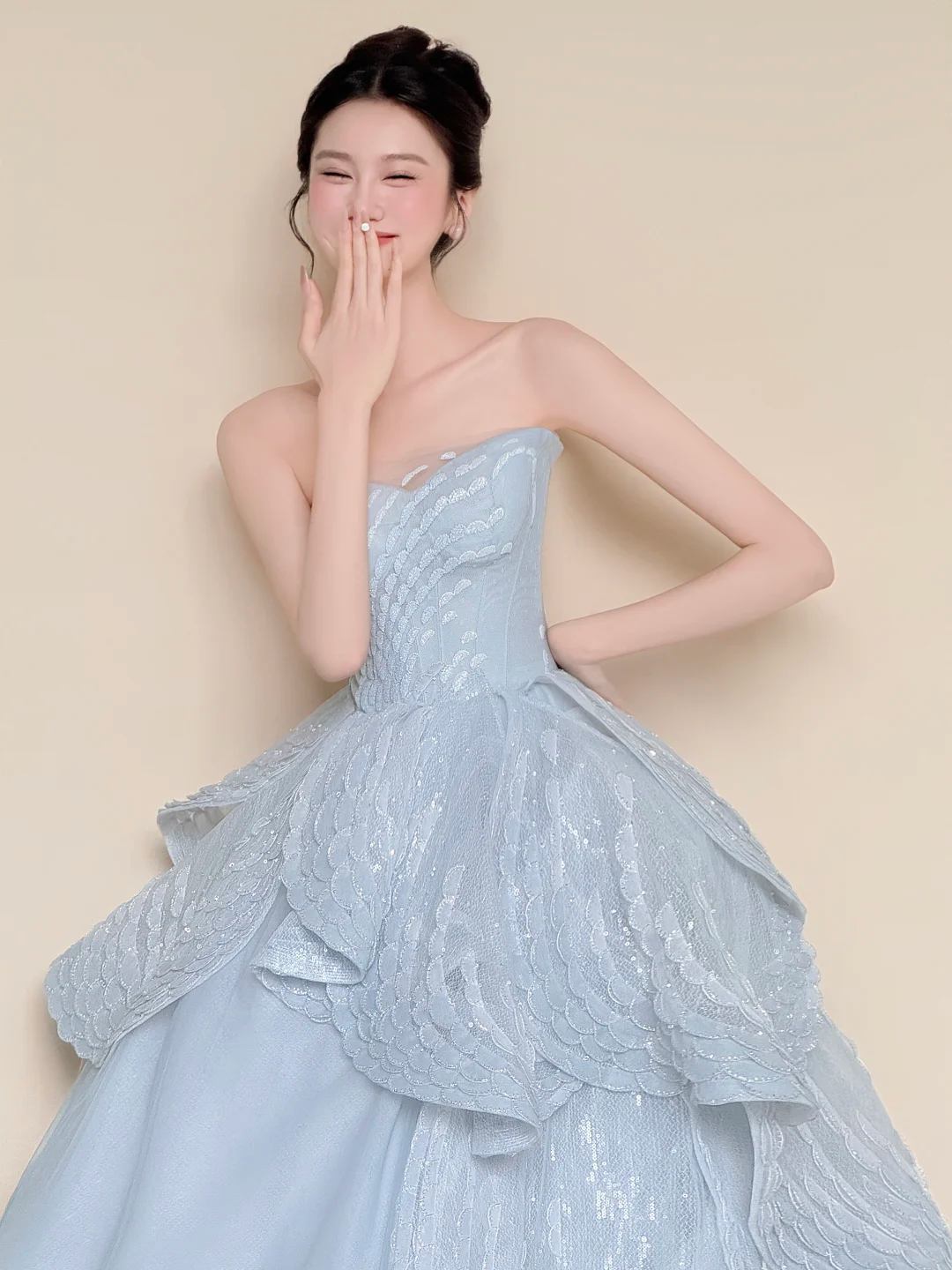 Strapless Sweetheart Ice Blue Scale Sequin Princess Ball Gown Prom Dress NV7424