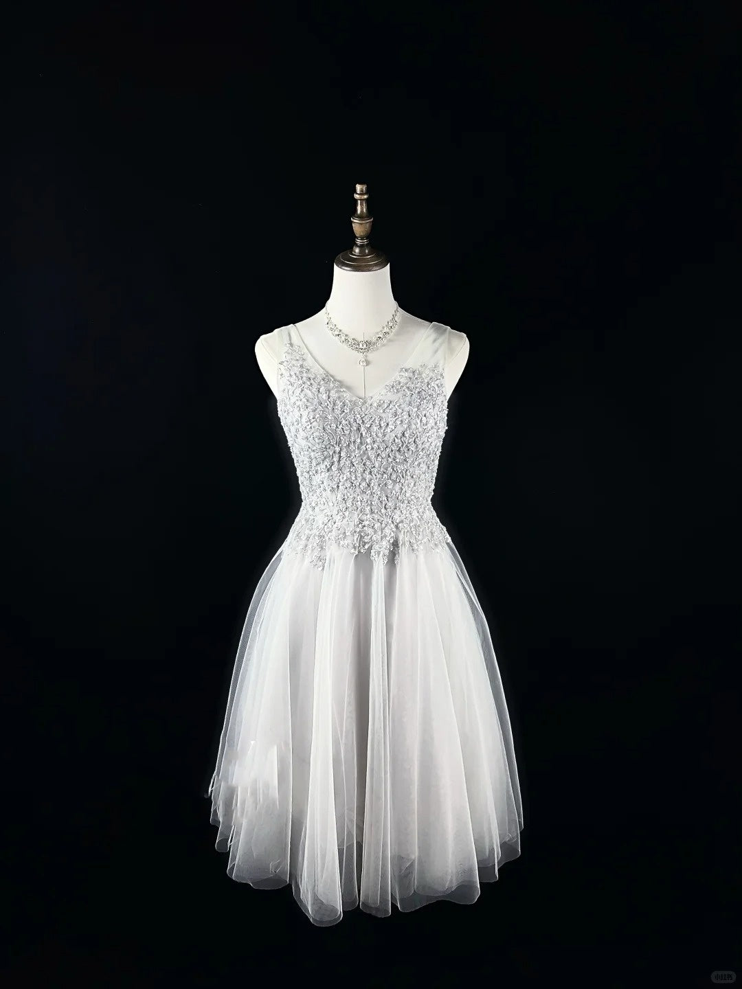 Silver Sequin Lace Tulle Short Homecoming Dress Prom Dress Birthday Dress nv4496