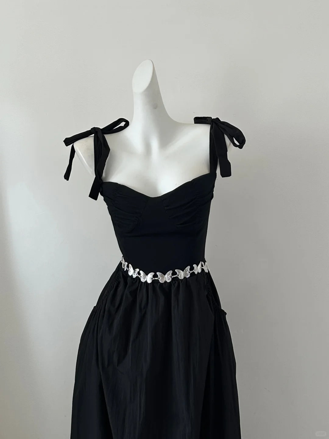 Black Bow Stylish Elegant Long Satin Prom Dress Evening Dress Party Dress nv4180