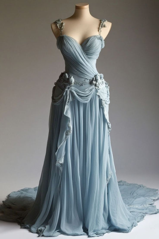 Light Blue Vintage Elegant Long Tulle Ball Gown nv4831