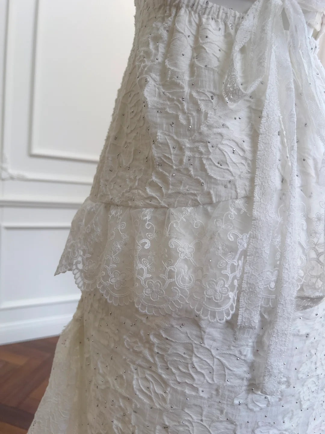 White Sweet Lace Pearl Beads Stylish Elegant Long Chiffon Homecoming Dress Prom Dress Evening Dress Birthday Dress Party Dress nv4139