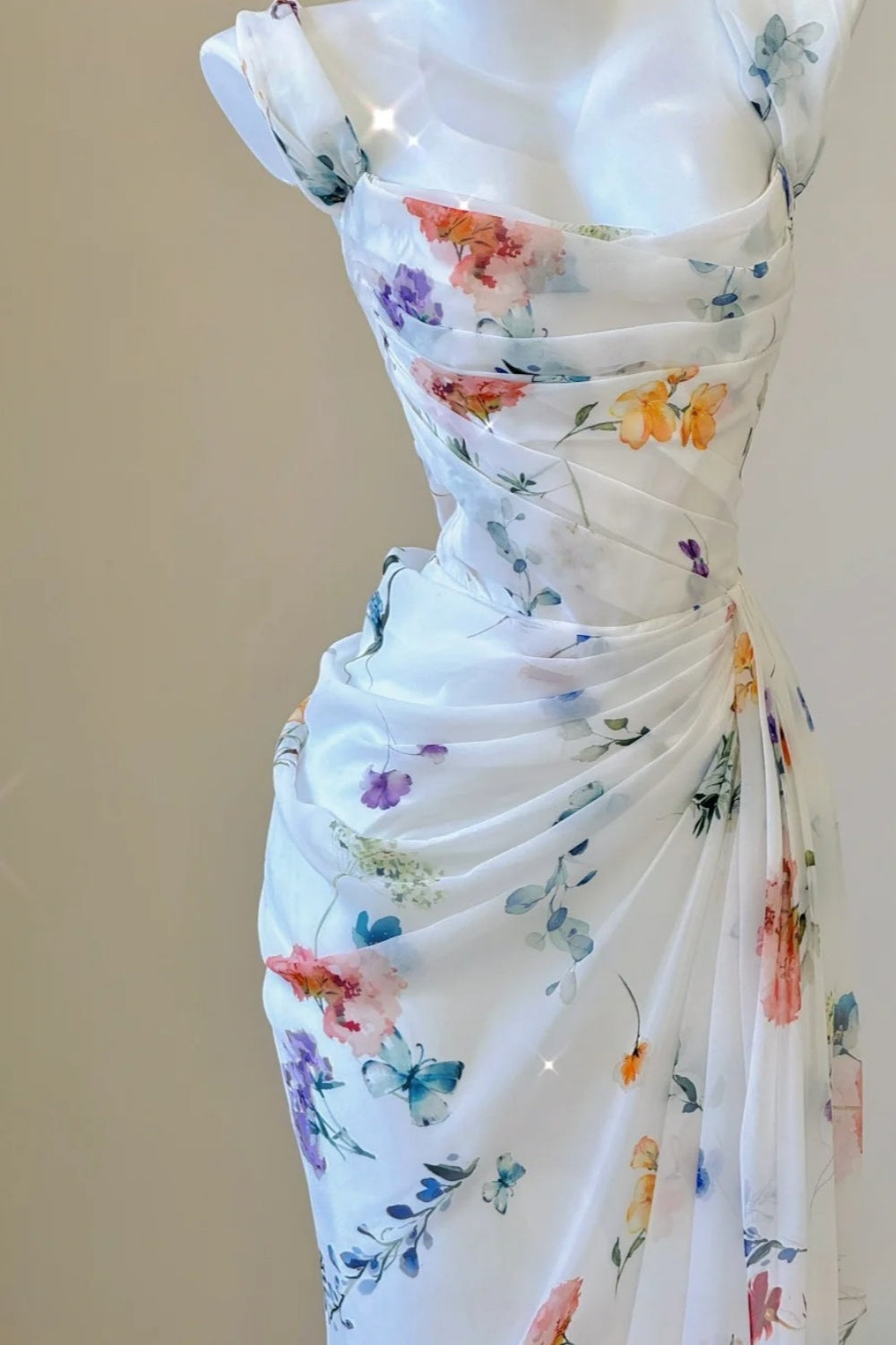 NiceVestidos--Fresh Art Style:Floral Chiffon Waist - Cinched Sleeveless Floor - Length Creative Evening Dress NV5811