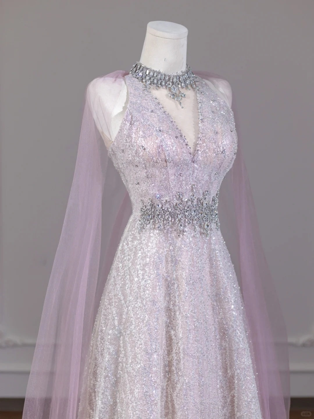 Pink Sparkling Beaded Long Sequined Tulle Prom Dress nv4969