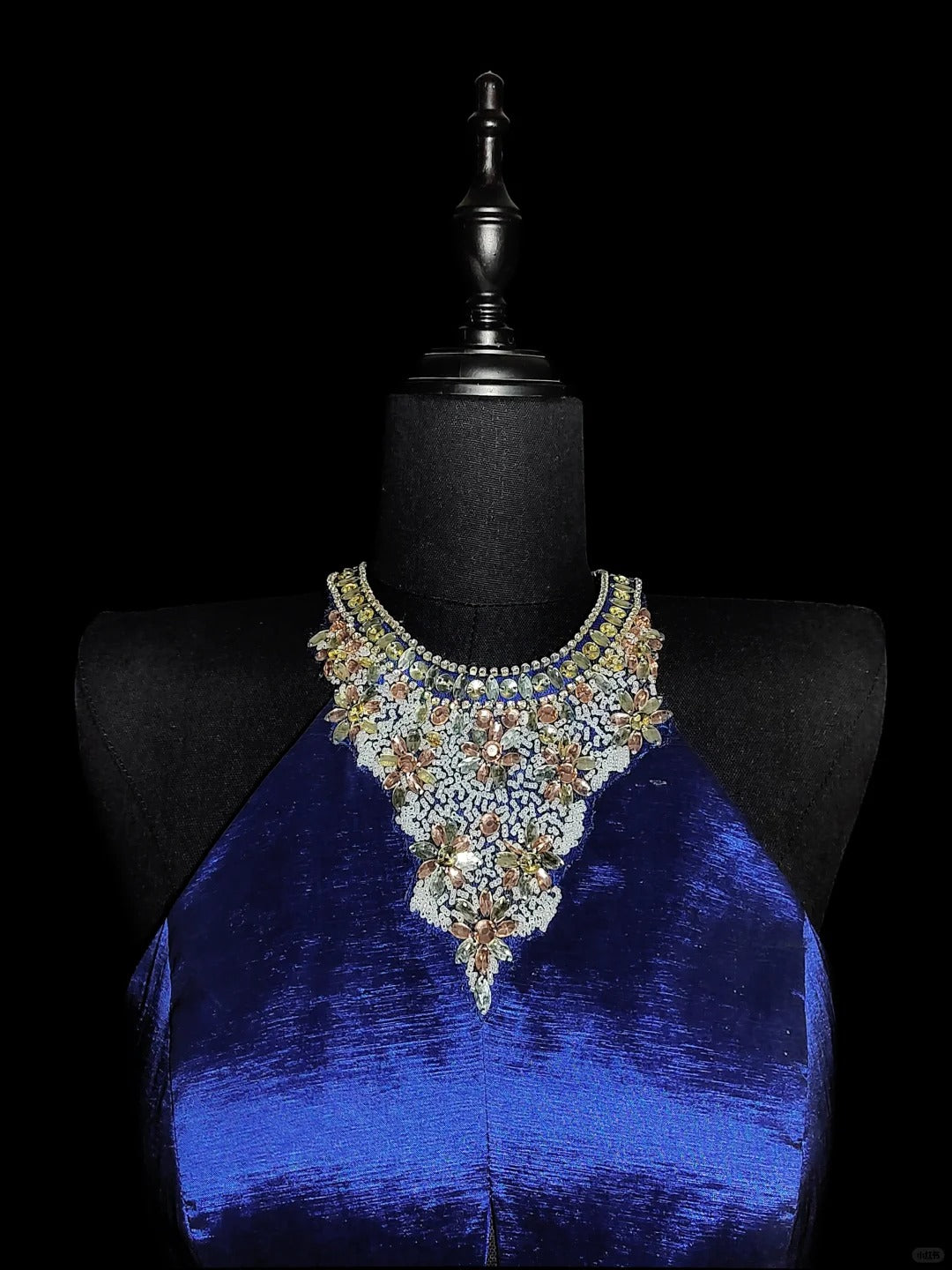 Blue Gorgeous Elegant Fashion Exquisite Gem Beads Long Mermaid Slim Satin Ball Gown Evening Gown Prom Dress nv3872