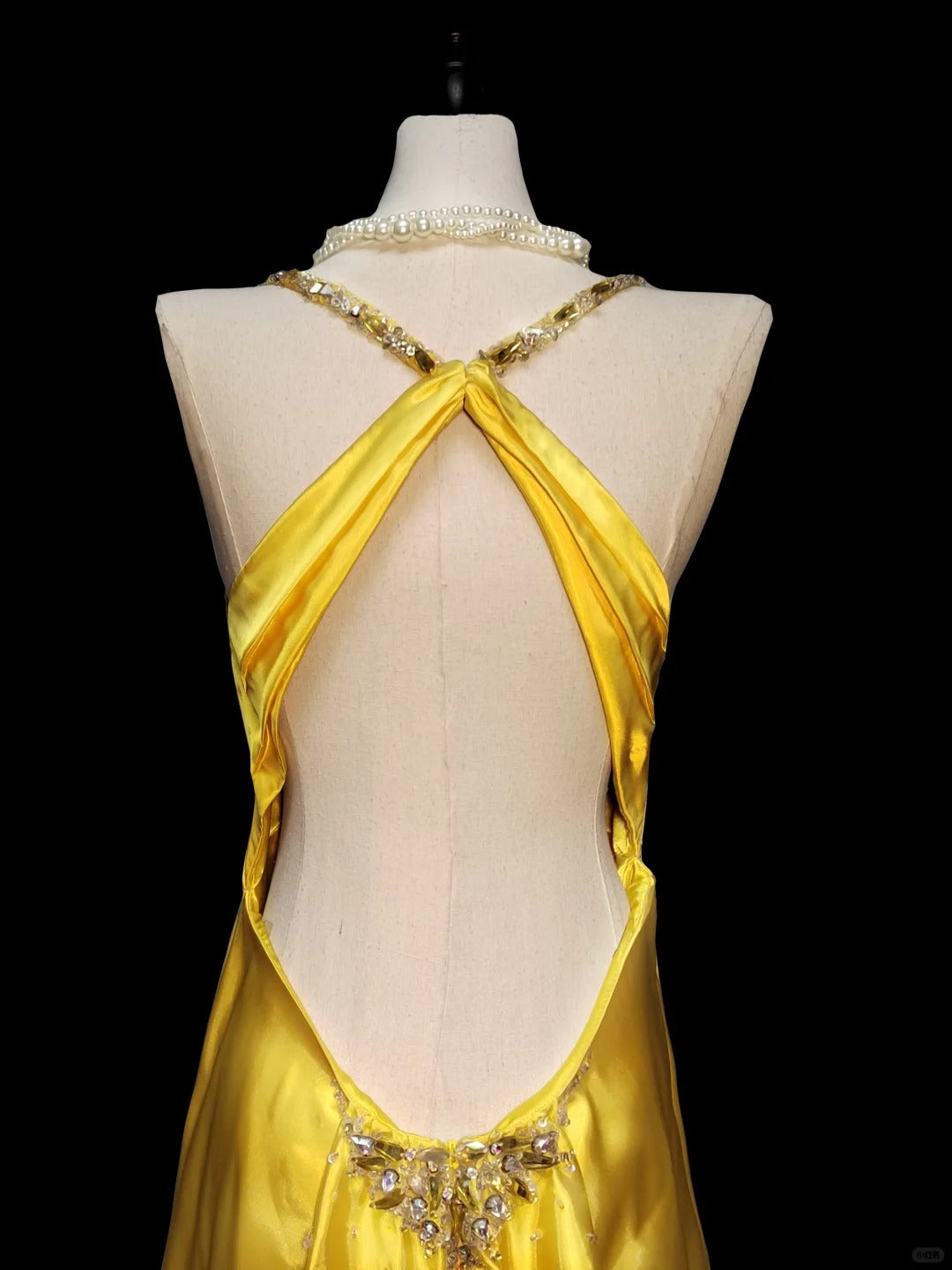 Yellow Fashion Elegant V-neck Exquisite Gem Long Mermaid Slim Fishtail Skirt Satin Floor Length Train Ball Gown Evening Gown Party Gown Prom Dress nv3864