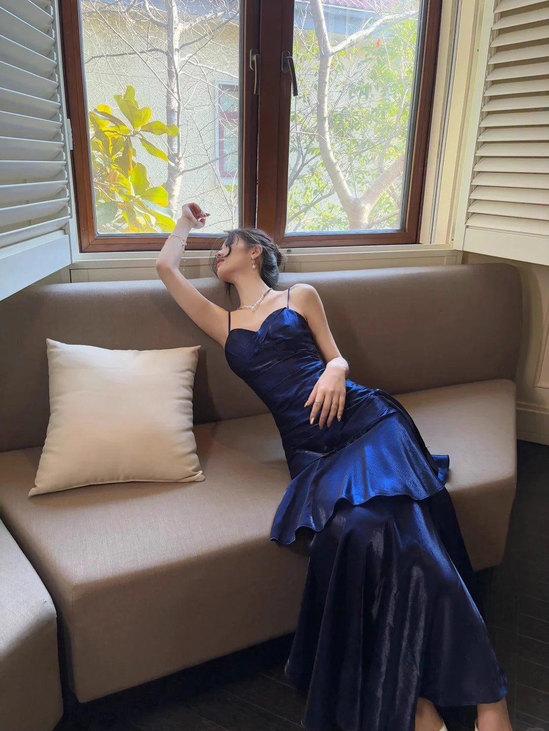 Blue Enchantress Mermaid Princess Ruffles Light Luxury Small People Day Dress Ball Dress Evening Dress nv4543