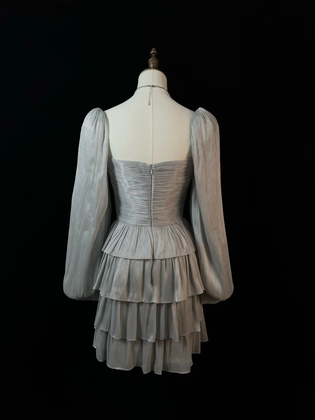 Silver Sparkling Ruffle Short Satin Homecoming Dress Birthday Dress nv4498