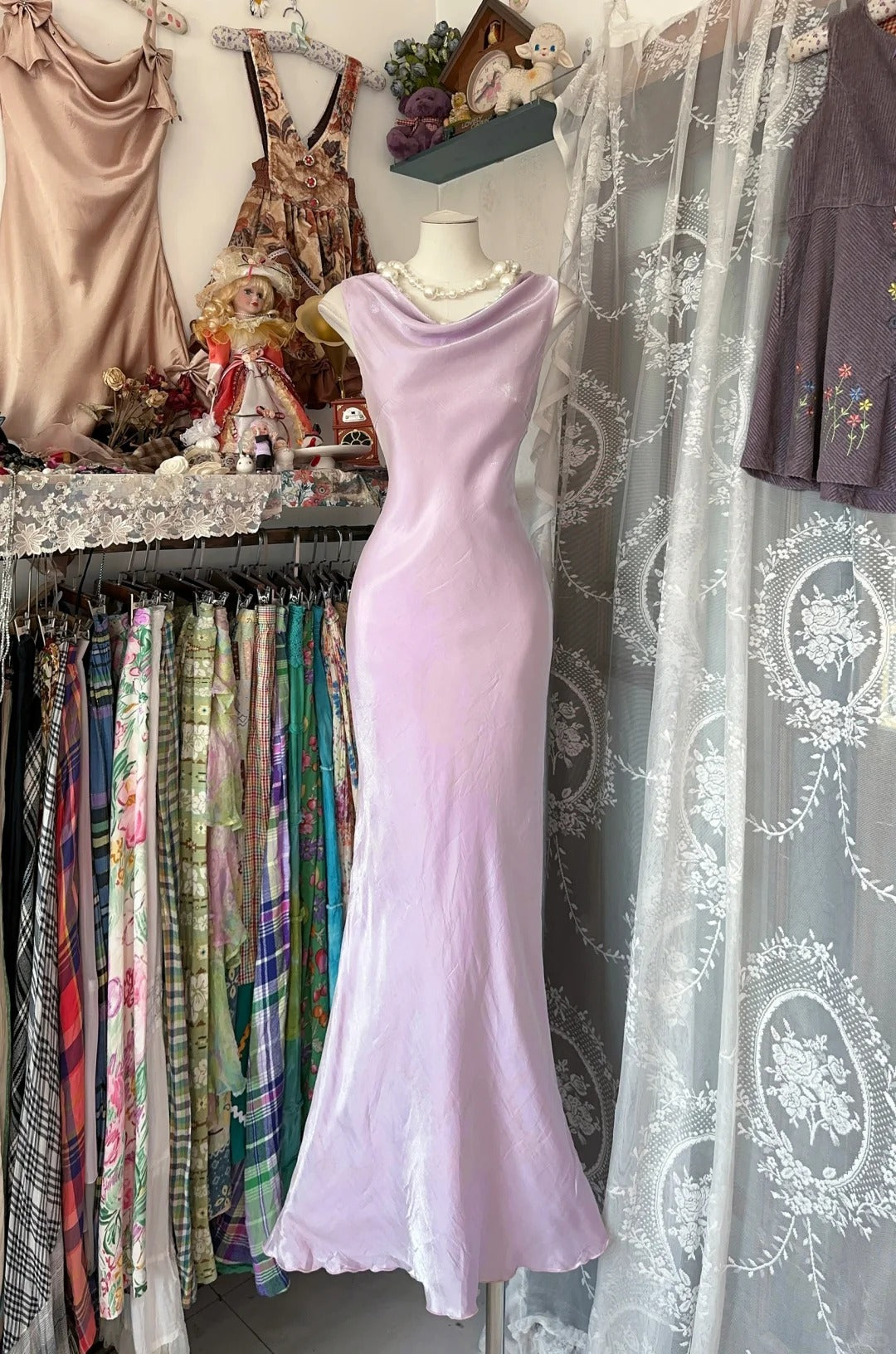 Purple Vintage Elegant Long Mermaid Satin Evening Dress Party Dress Prom Dress nv4208