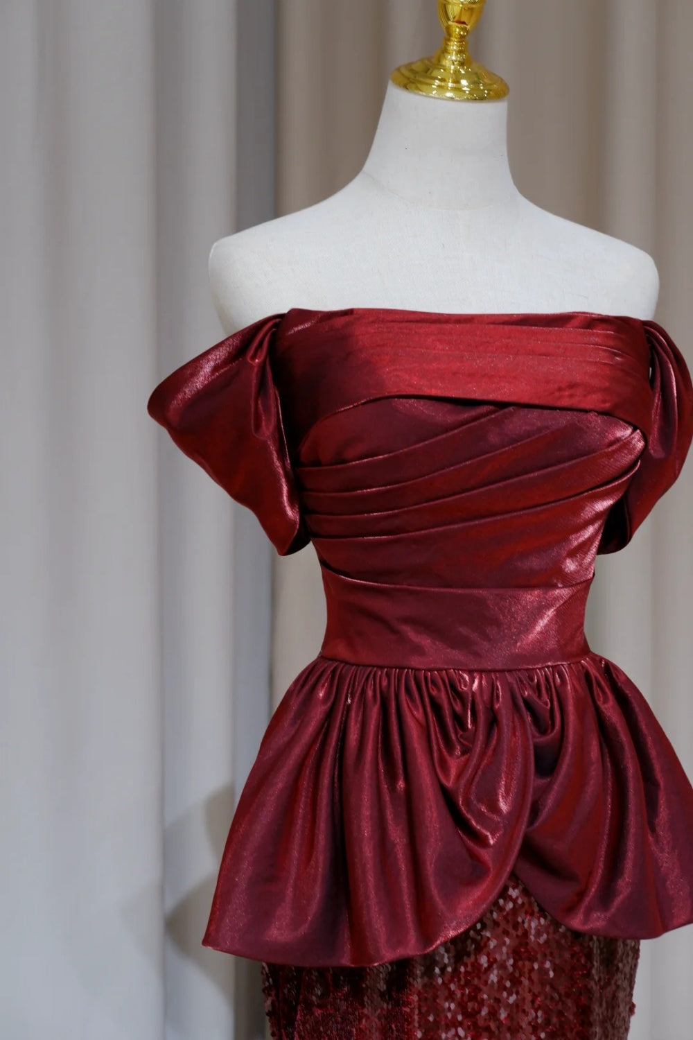 NiceVestidos - Burgunderrotes, elegantes, funkelndes, langes Ballkleid, formelles Kleid NV5990