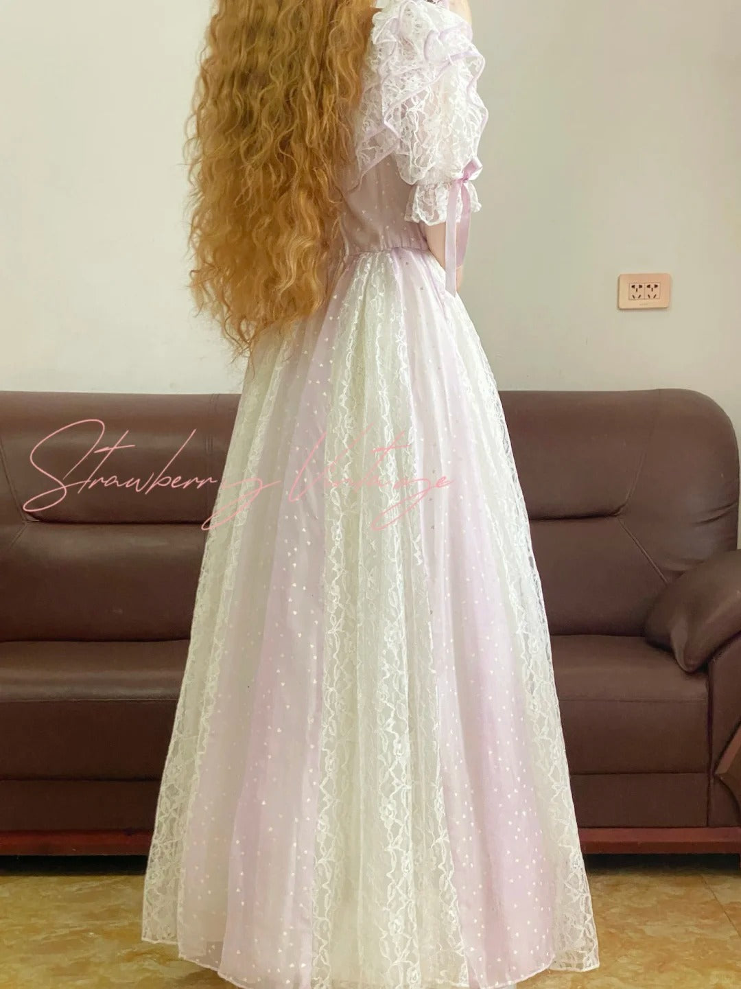 Light Purple Long Lace Tulle Birthday Dress Elegant Party Dress nv5084