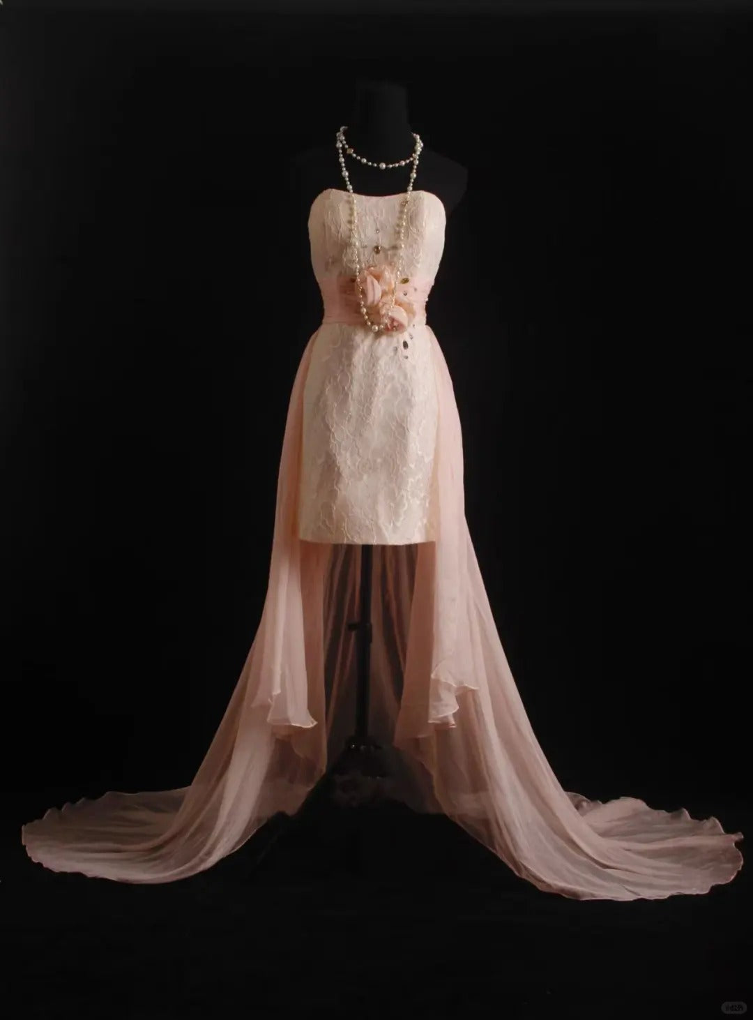 Pink lace tube top short front long back prom dress evening dress homecoming dress birthday dress nv4789