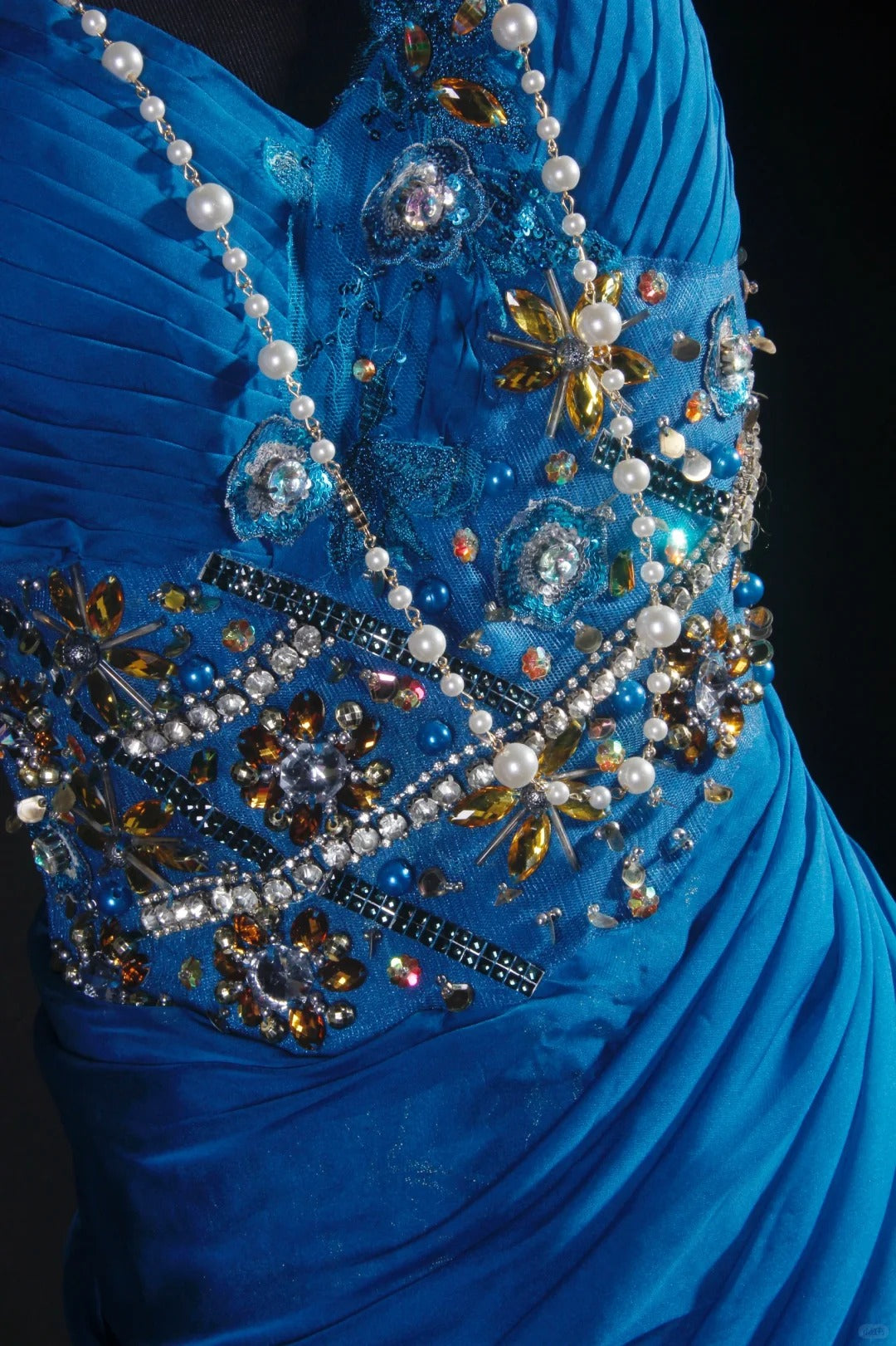 Fantasy blue exquisite floral beading long lace satin prom dress party dress vintage nv5211