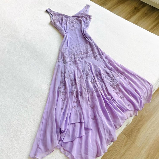 Purple Floral Long Chiffon Ball Gown Evening Dress Party Dress nv4482