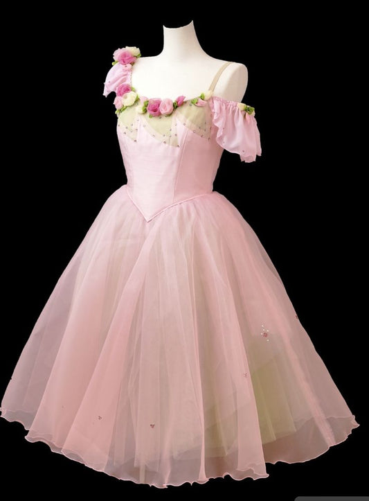 Pink floral homecoming dress short tulle fairy ball gown evening dress prom dress nv4453