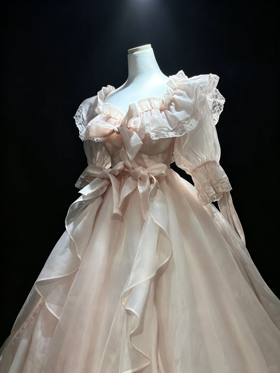 Light Pink Off Shoulder Ball Gown Lace Ruffle Puff Sleeve Big Bow Organza Lolita Formal Dress NV6974