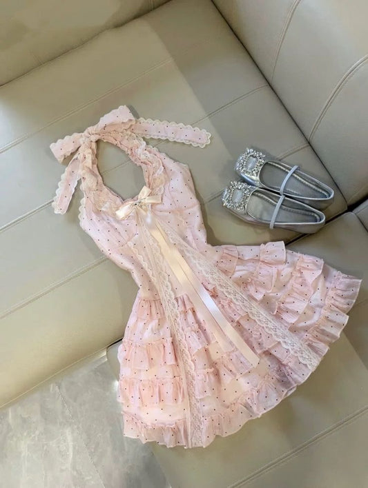 Pink Sweet Short Lace Chiffon Homecoming Dress Party Dress nv4877