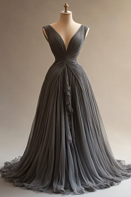 Gray Simple Elegant Long Fairy Tulle Ball Gown nv4842