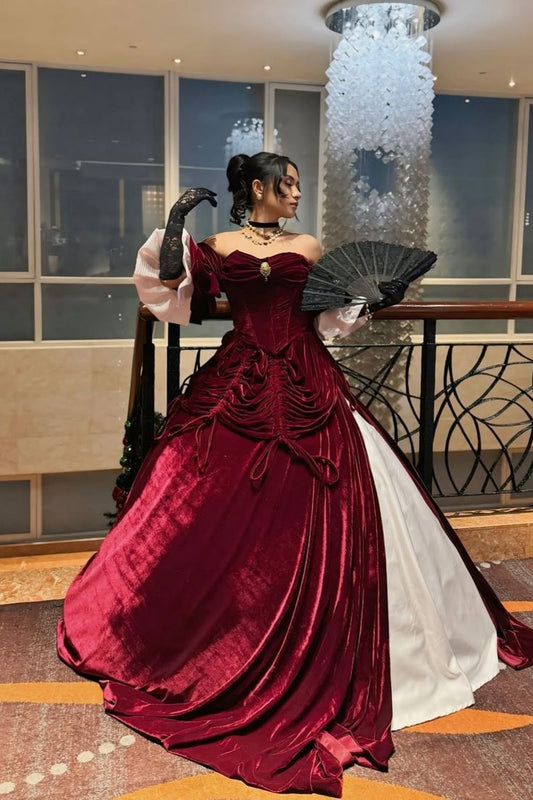 Beautiful Burgundy Long Velvet Ball Gown nv4813