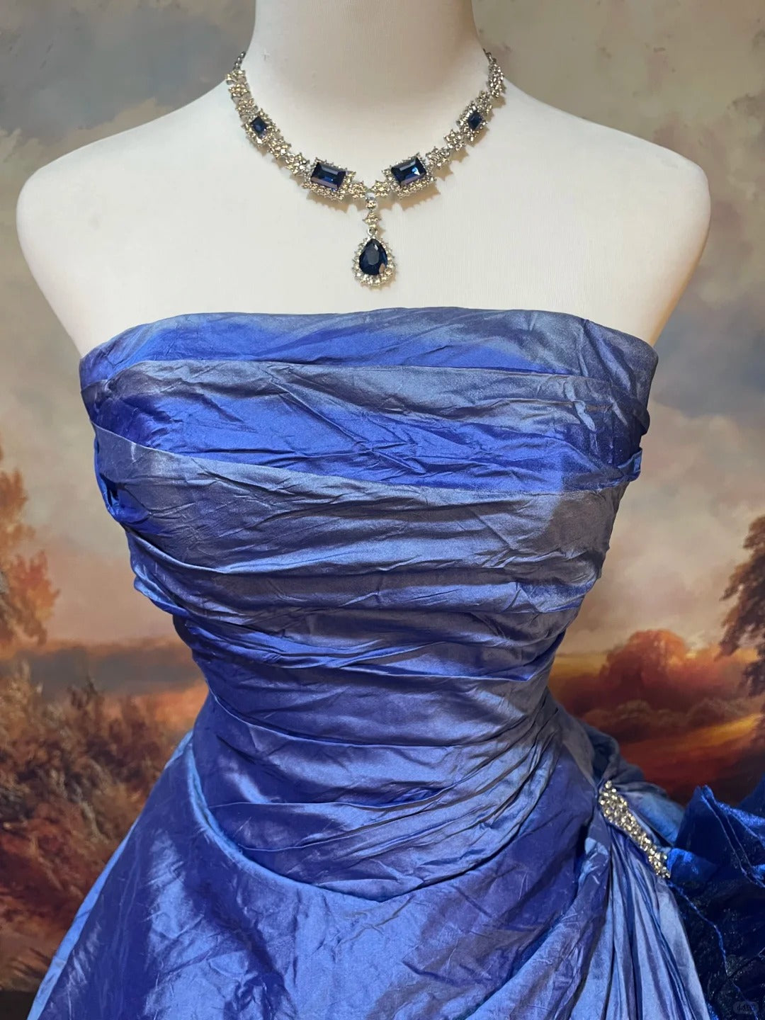 Blue satin floor-length vintage long ball gown nv5152