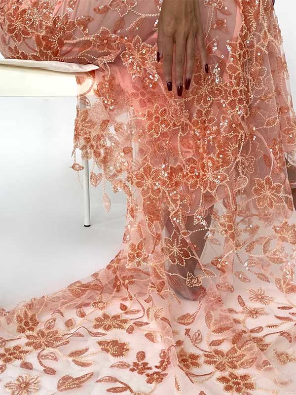 Pink Glitter Floral Exquisite Beading Elegant Spaghetti Strap Sleeveless Mermaid Long Tulle Ball Gown Evening Dress Party Dress nv3806