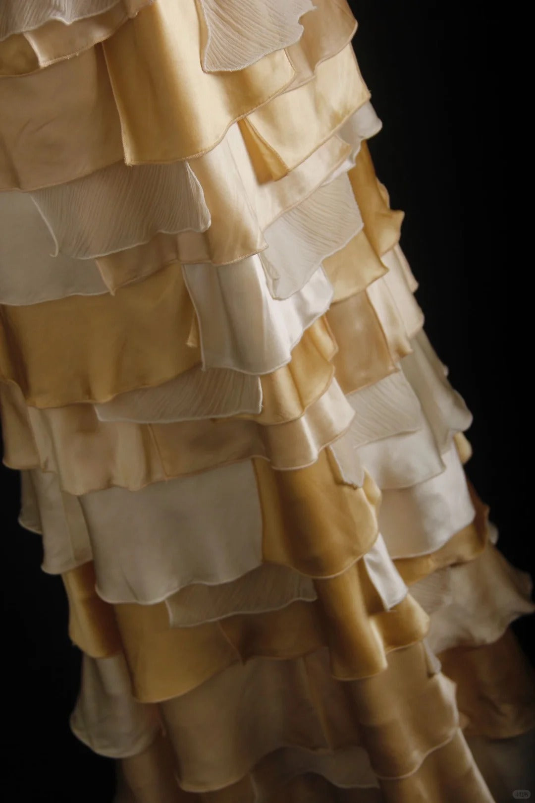 🧡Vintage brown and yellow sequined chiffon long ruffled ball gown party dress nv5208