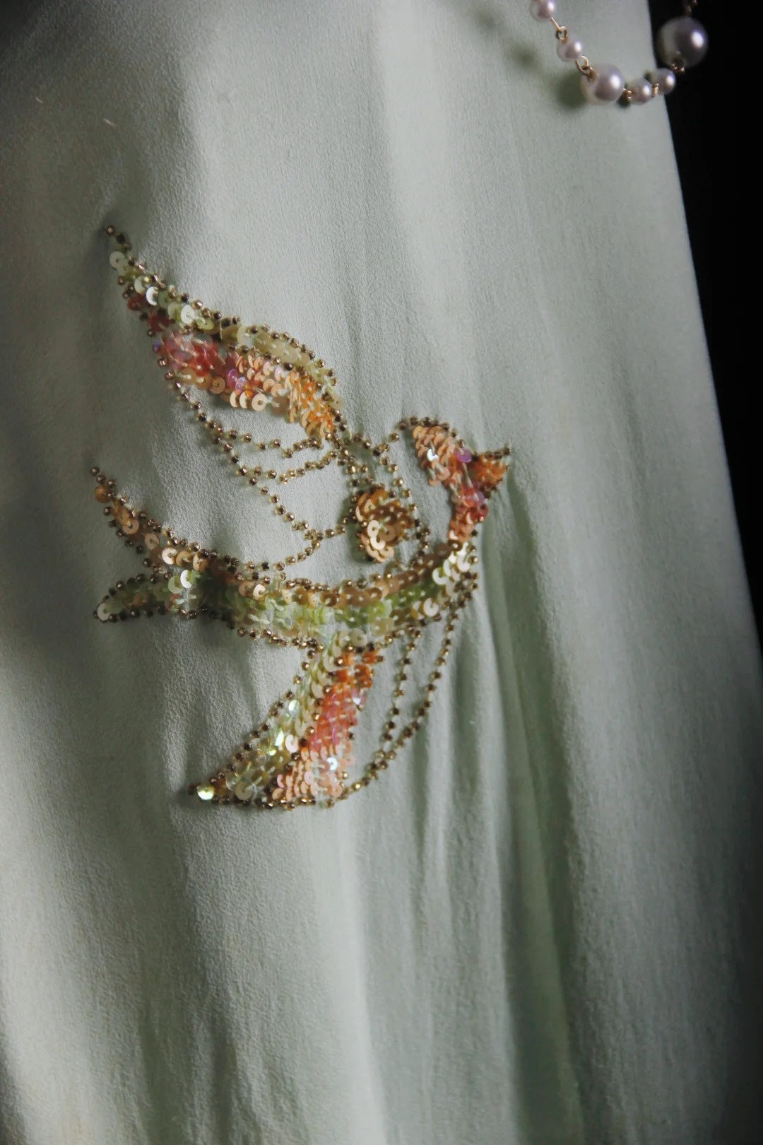 NiceVestidos--Dreamy Handmade Beaded Now trending Niche Luxury Fairy Tale Mint Green Chiffon Beaded Bird Appliqué Spaghetti Strap Slim Long Prom DressNV5792