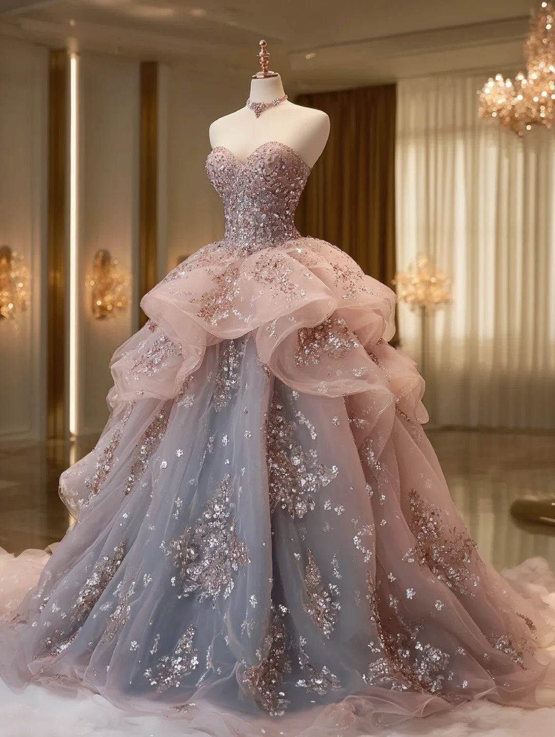 Puderzucker-Schimmer | Champagnerrosafarbenes Ballkleid für einen Winterball NV6517